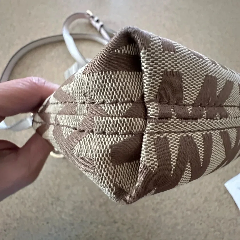 Michael Kors Monogram Drawstring Bucket Brown Mini WithTassel Crossbody Bag